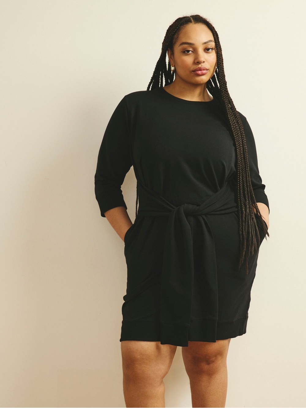 Universal Standard Misa Tie Sweatshirt Dress Black French Terry Minimal 18-20